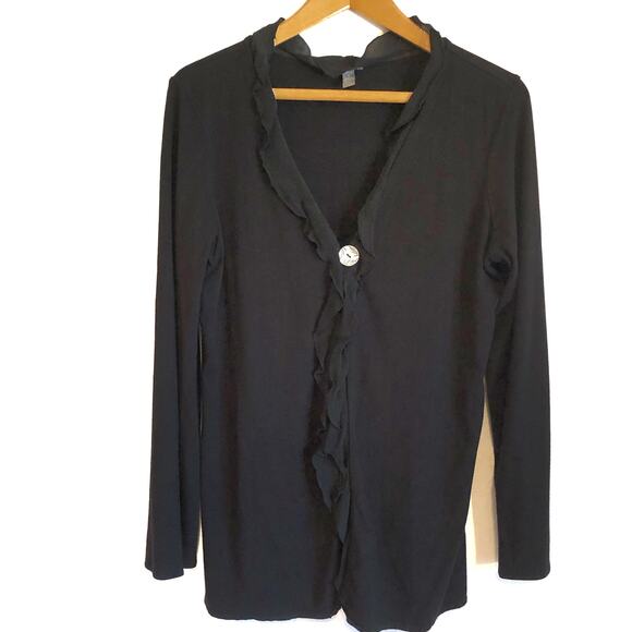 J Jill black ruffled cardigan sweater solid stretchy button casual lightweight S - Picture 1 of 5